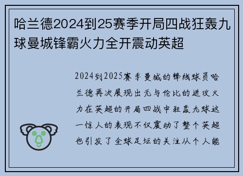 哈兰德2024到25赛季开局四战狂轰九球曼城锋霸火力全开震动英超